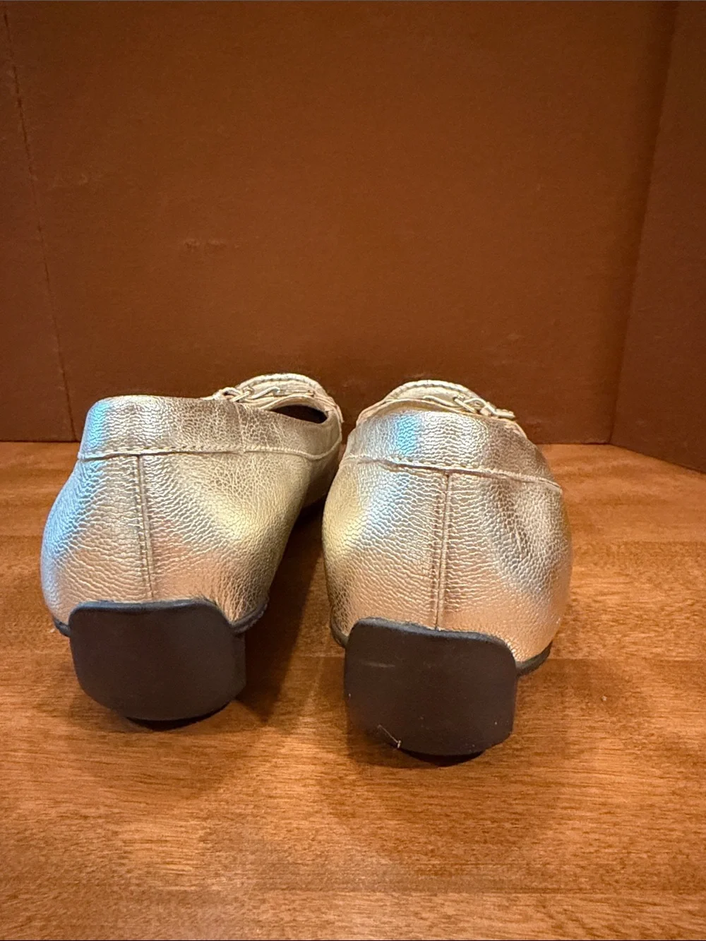 Lauren Ralph Lauren Metallic Gold Leather Loafers with Buckle